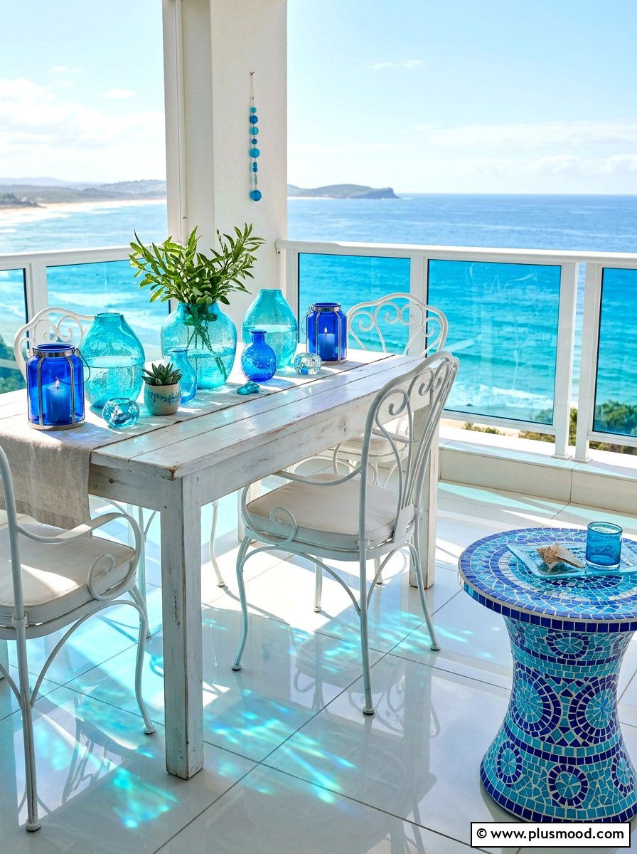 Coastal Blue Glass Decor - 25 summer coastal balcony ideas