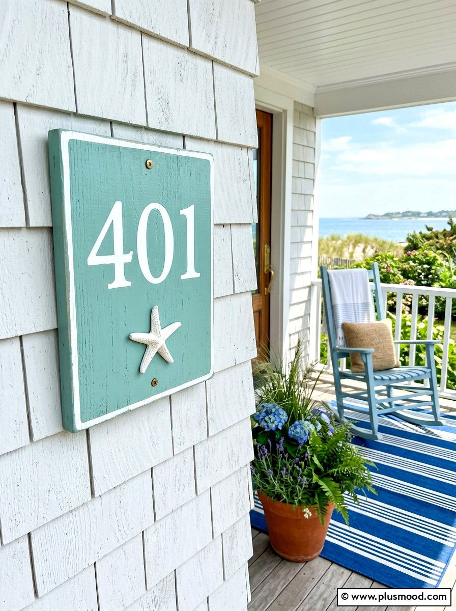 Coastal Blue House Number Board - 25 summer house number display ideas