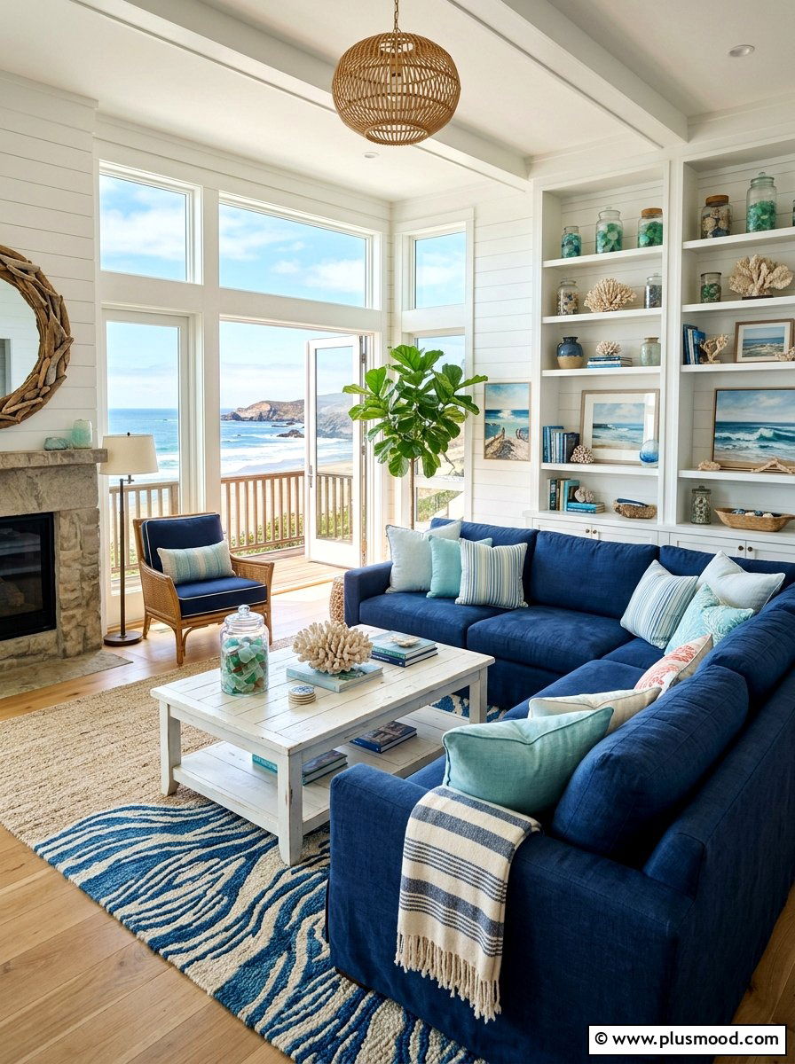 Coastal Blue Living Room - 25 summer decor ideas for open concept homes