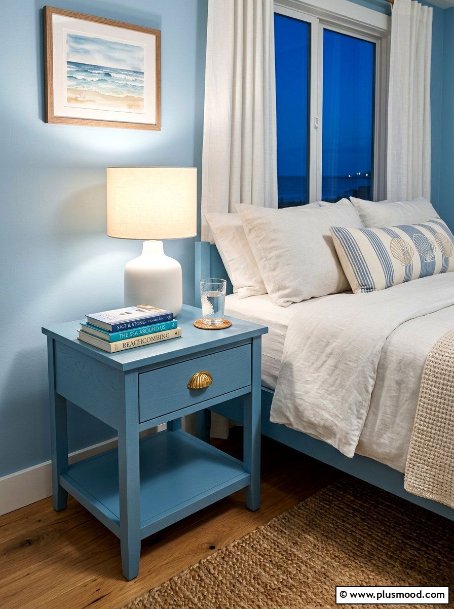 Coastal Blue Nightstand - 25 summer nightstand decor ideas