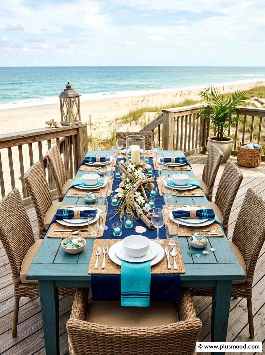 Coastal Blue Outdoor Table - 25 summer elegant outdoor dinner ideas