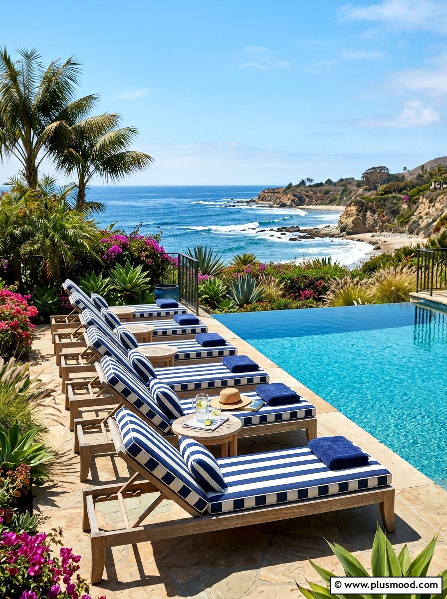 Coastal Blue Pool Lounge - 25 summer pool party decor ideas