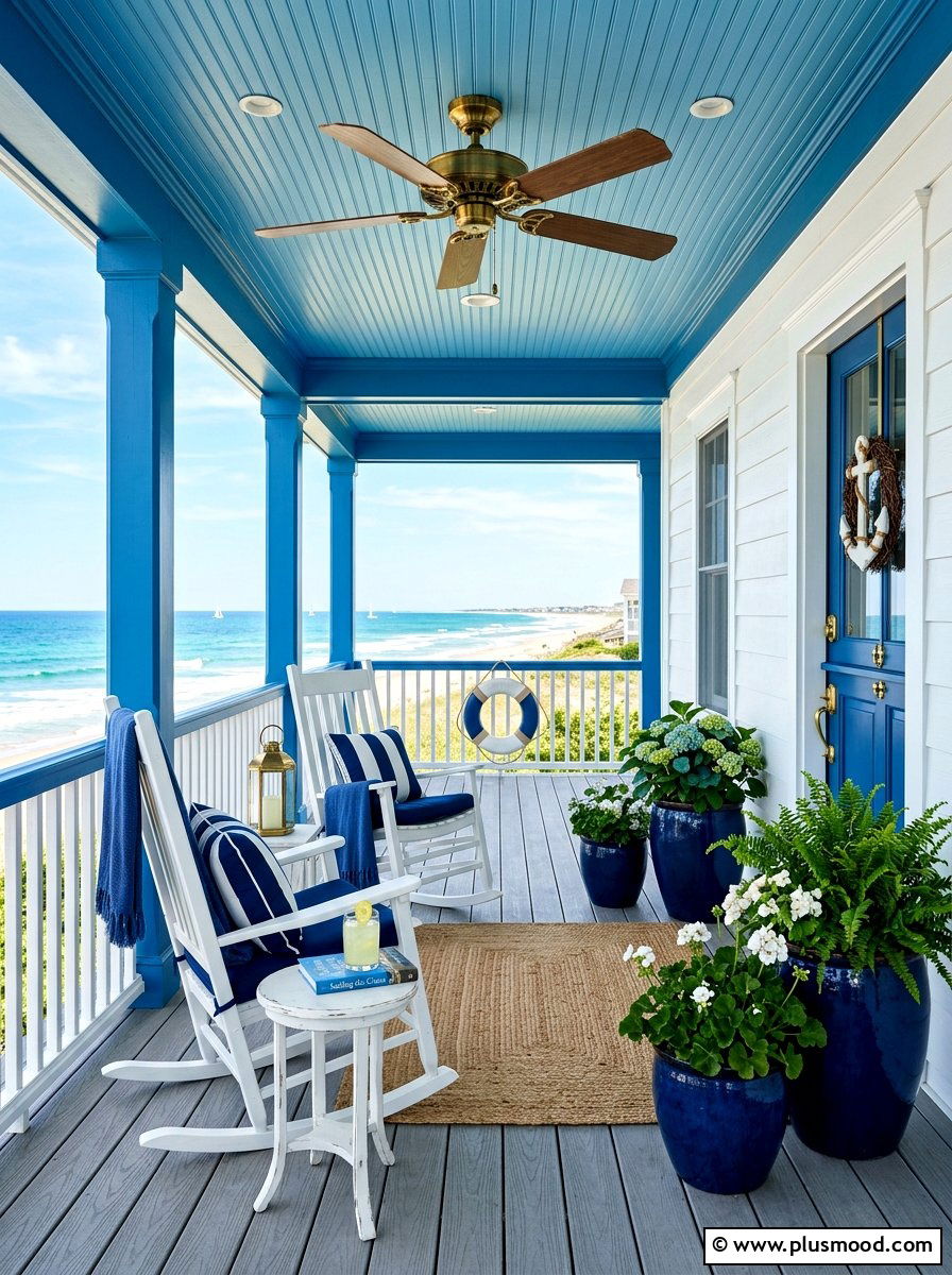 Coastal Blue Porch - 25 summer porch ideas for small spaces