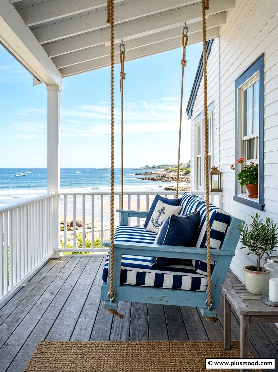 Coastal Blue Porch Swing - 25 summer front porch swing ideas