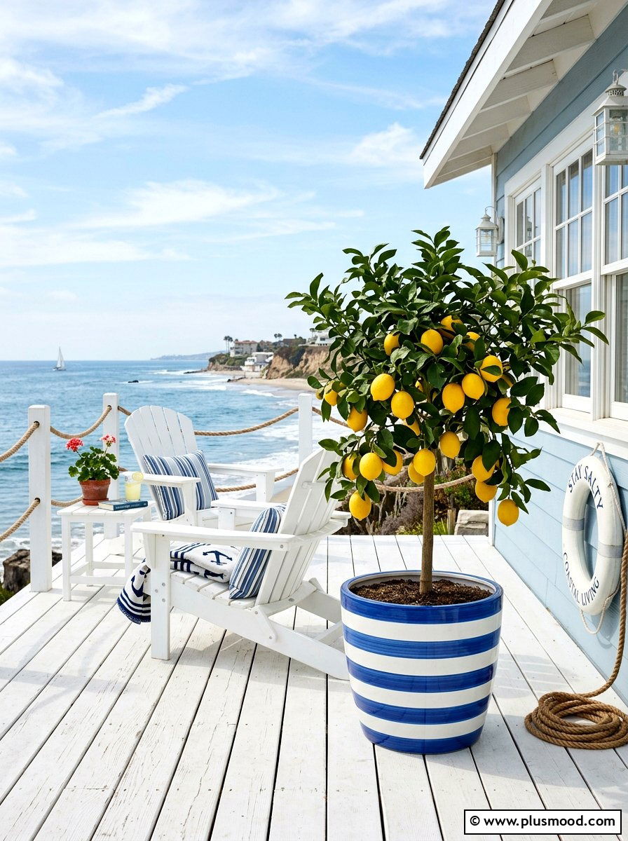 Coastal Blue Striped Planter - 25 summer lemon tree planter ideas