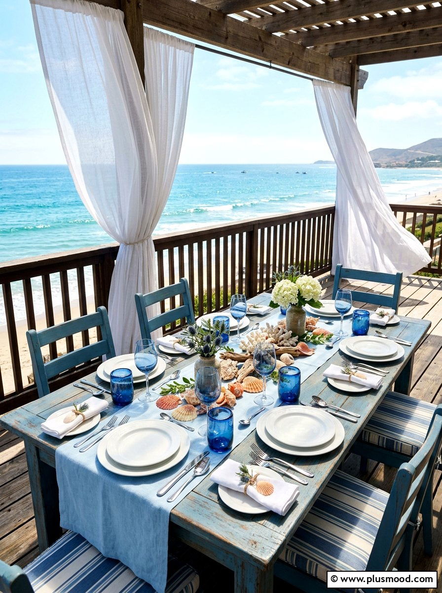 Coastal Blue Table Setting - 25 summer tablescape ideas for outdoor dining