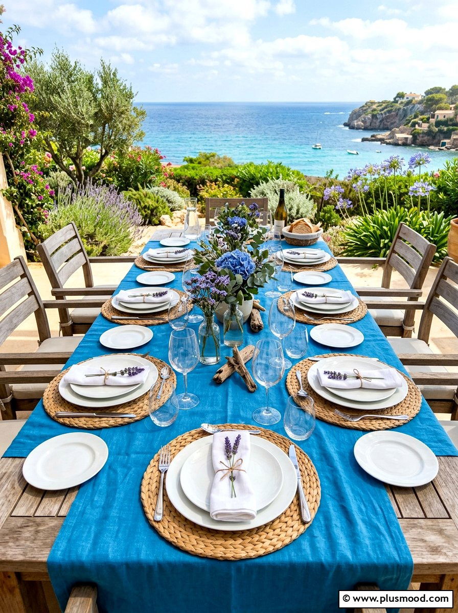 Coastal Blue Tablecloth - 25 summer patio dining decor ideas