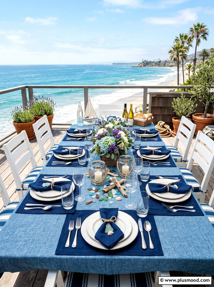 Coastal Blue Tablecloth - 25 summer brunch table ideas