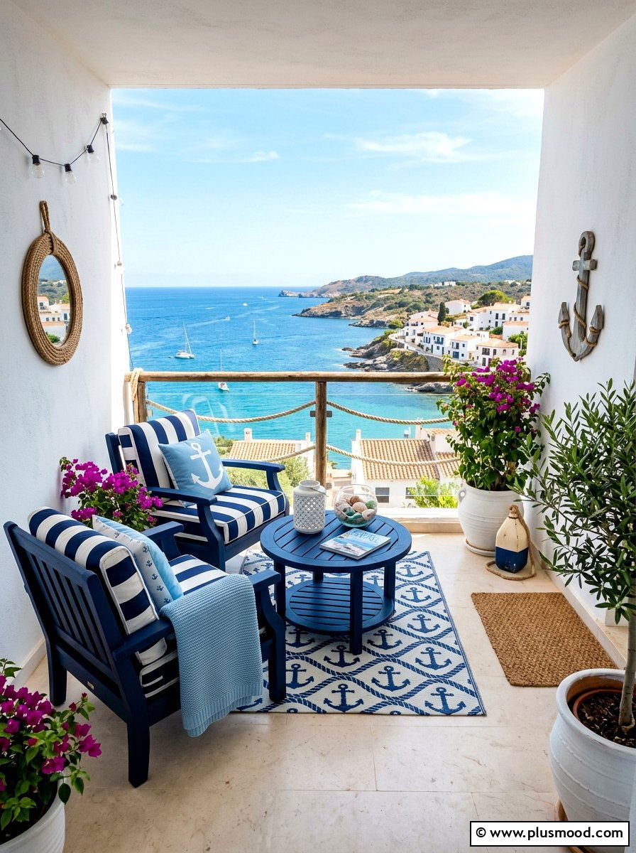 Coastal Blue Theme - 25 summer balcony breakfast nook ideas