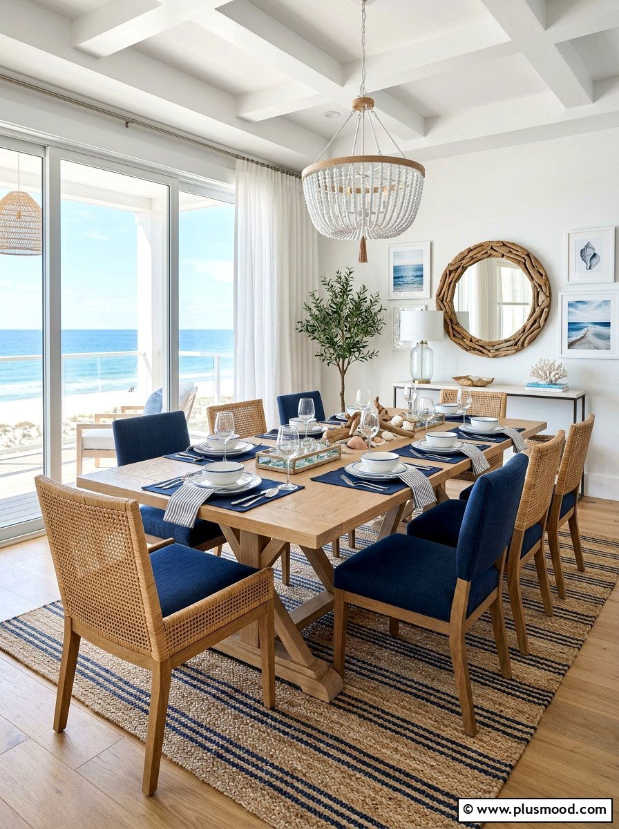Coastal Blue White Dining Table - 25 summer tablescape ideas for dining room