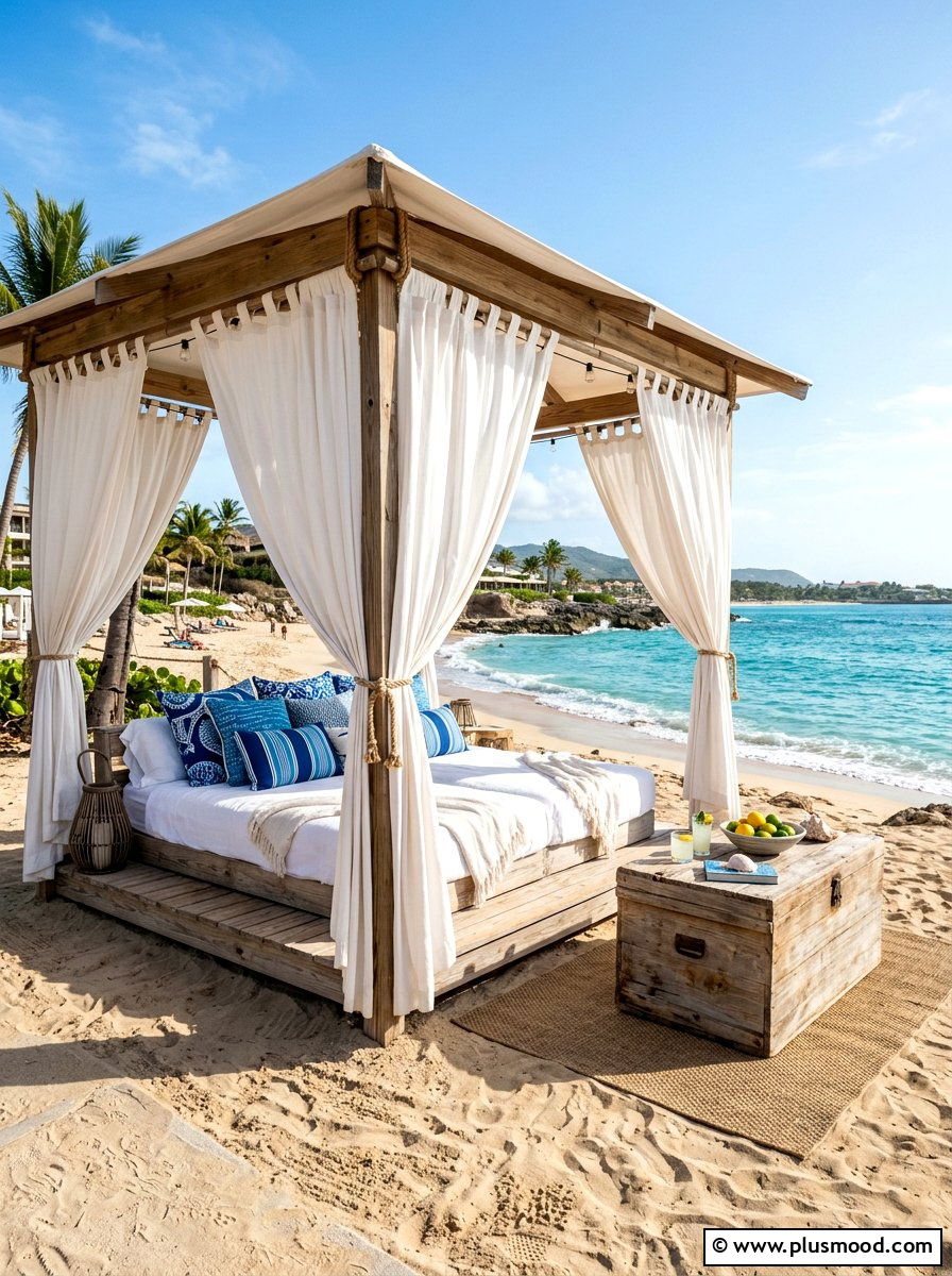 Coastal Cabana Setup - 25 summer coastal outdoor entertaining ideas