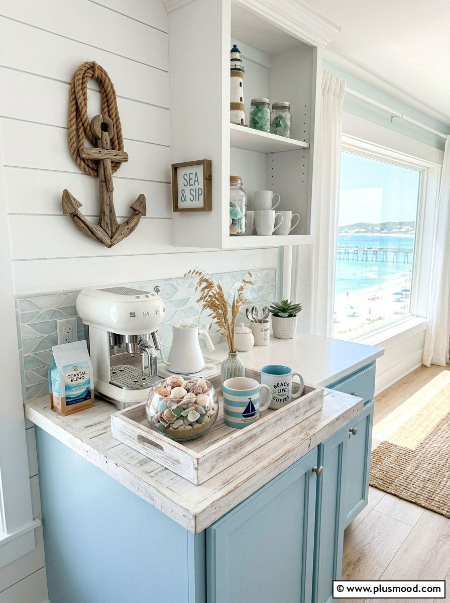 Coastal Coffee Station - 25 summer coffee bar decor ideas