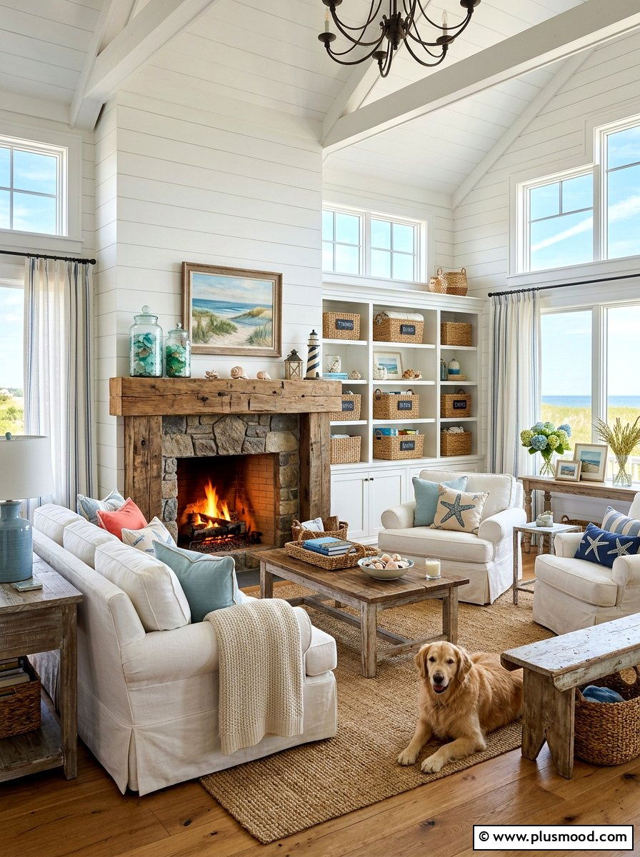 Coastal Farmhouse Living Room - 25 summer living room makeover ideas
