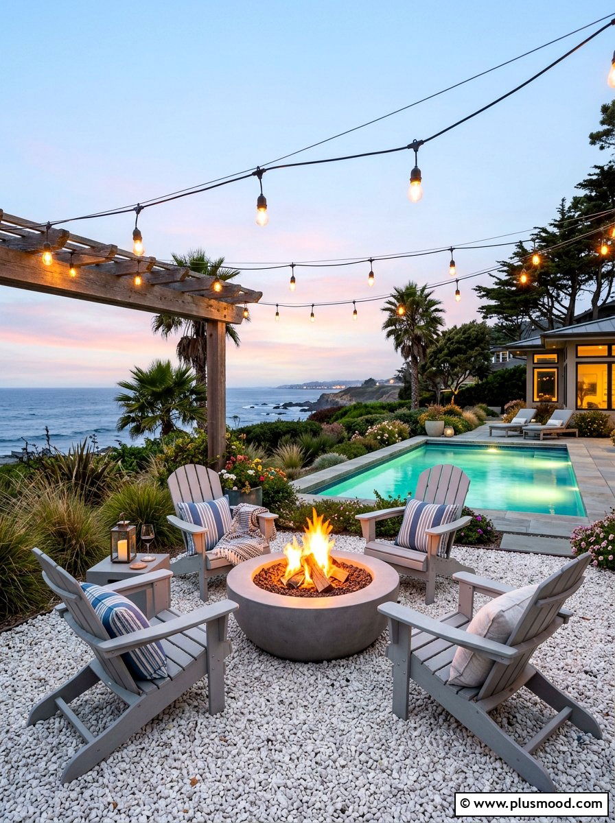 Coastal Fire Pit Lounge - 25 summer coastal pool area ideas