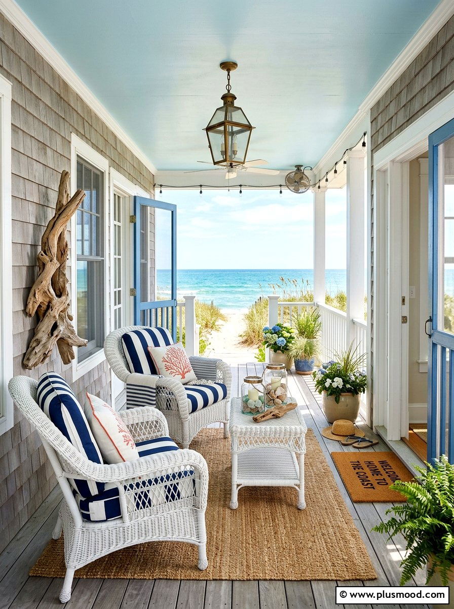 Coastal Front Porch - 25 cute summer porch decor ideas
