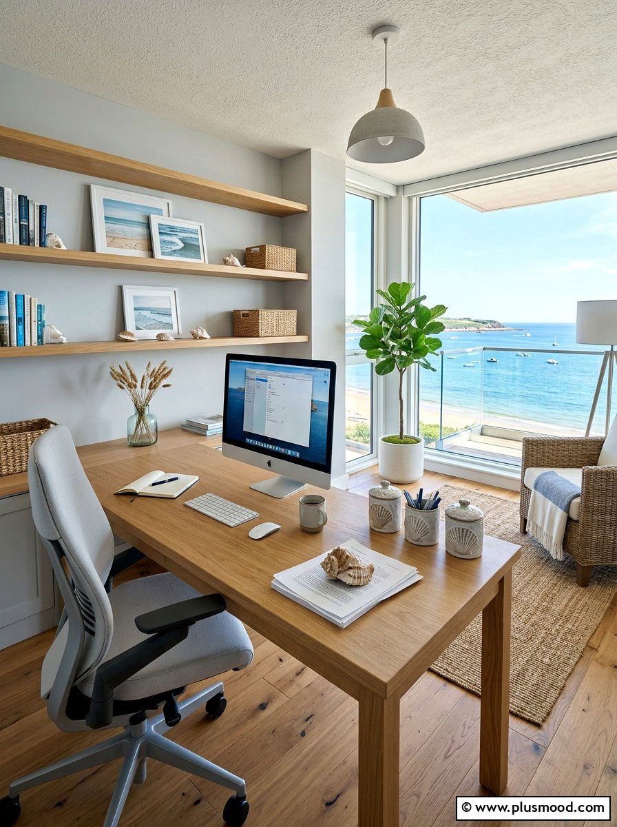 Coastal Home Office - 25 summer seashell decor ideas