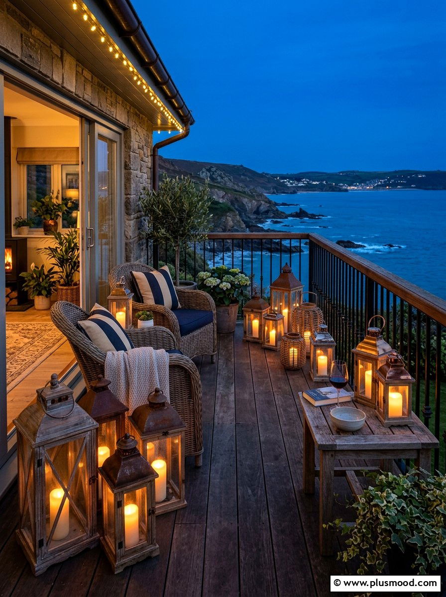 Coastal Lantern Balcony Lighting - 25 summer coastal balcony ideas