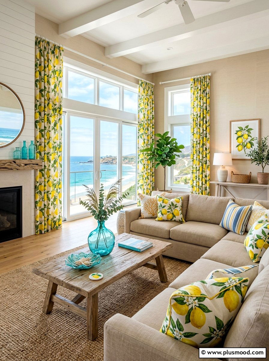 Coastal Lemon Living Room - 25 summer lemon decor ideas for living room