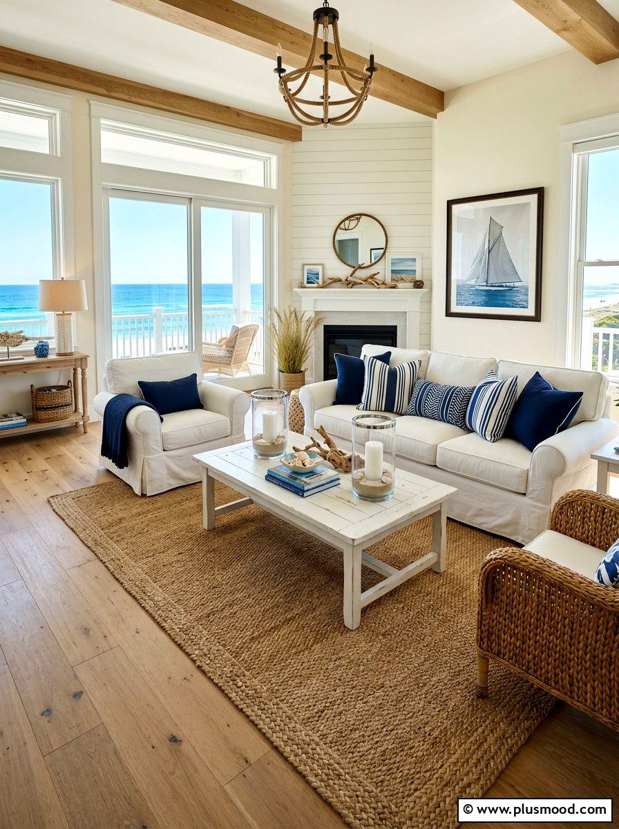 Coastal Living Room - 25 last days of summer decor ideas