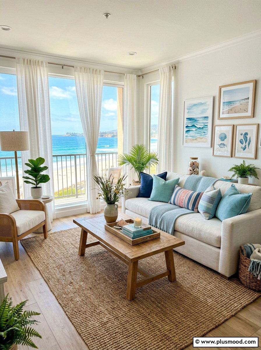 Coastal Living Room - 25 summer decor ideas for small apartments living room