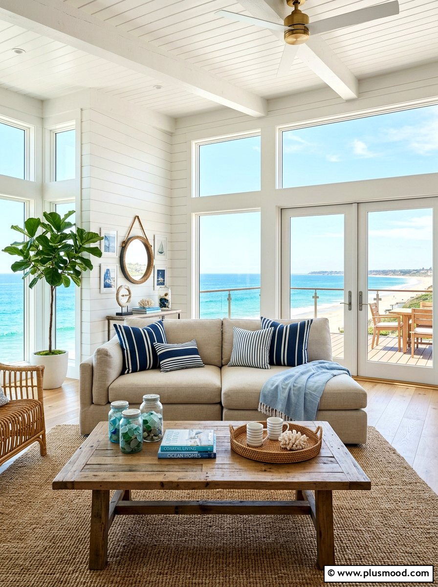 Coastal Living Room - 25 cheap summer home decor ideas