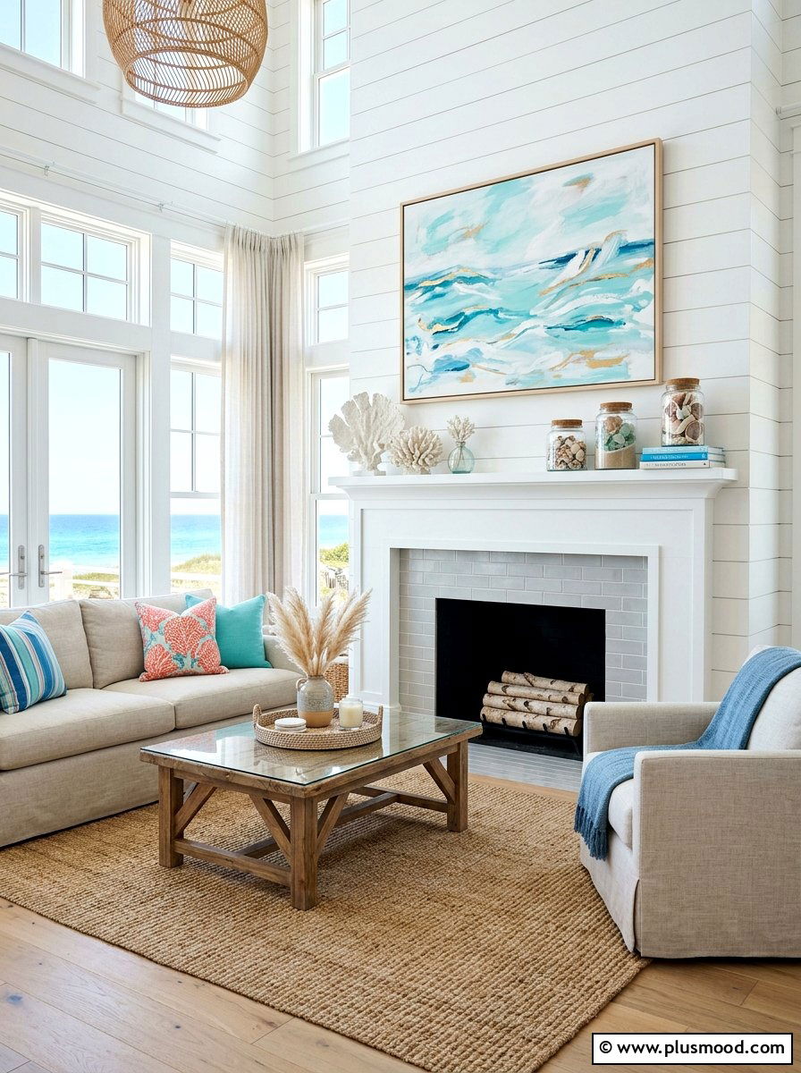 Coastal Living Room Fireplace - 25 summer mantel decor ideas