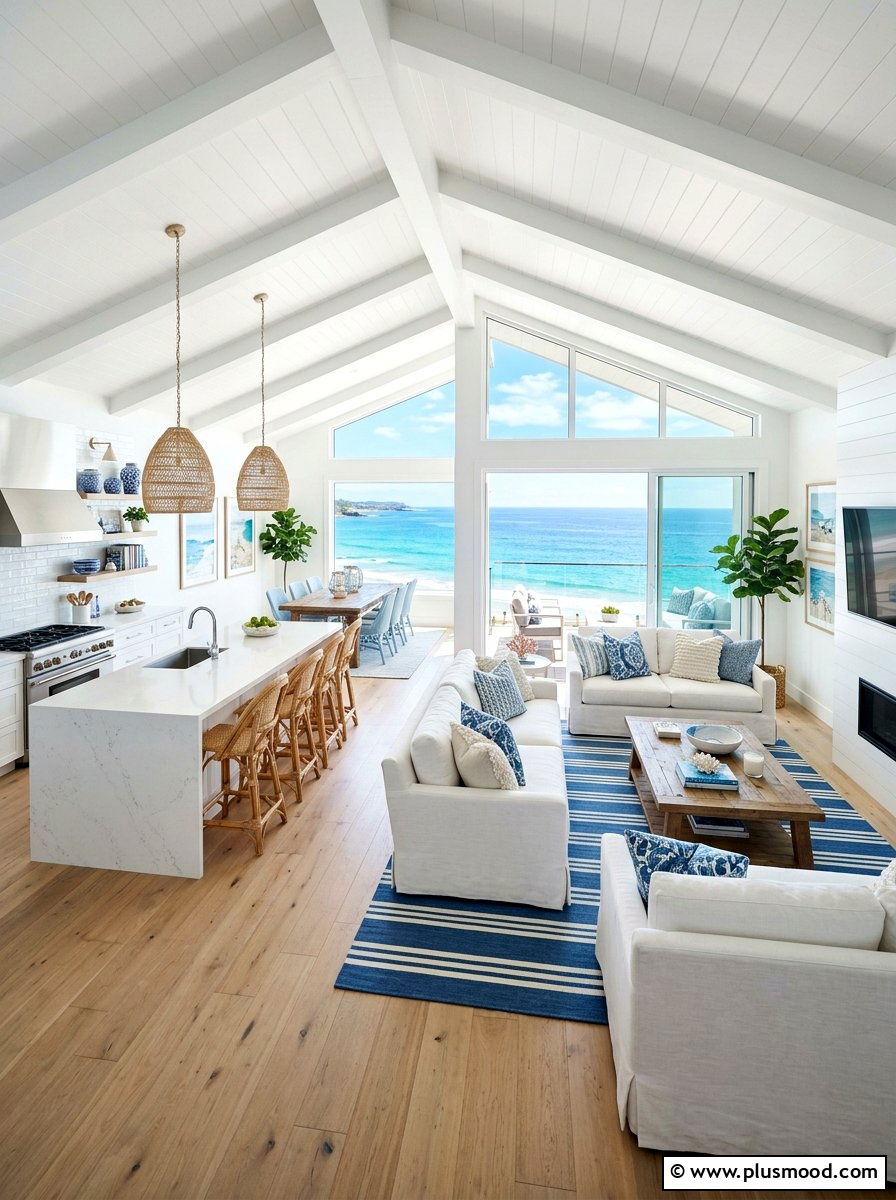 Coastal Open Concept - 25 coastal summer living room ideas