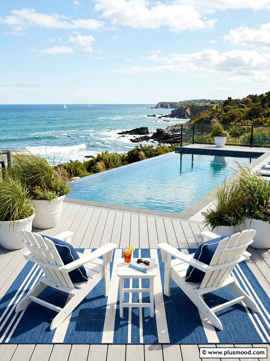 Coastal Pool Deck - 25 pool landscaping ideas with outdoor rug