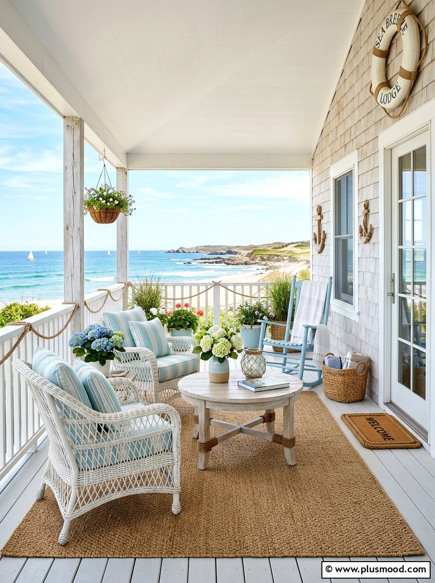 Coastal Porch Theme - 25 summer front porch ideas on a budget