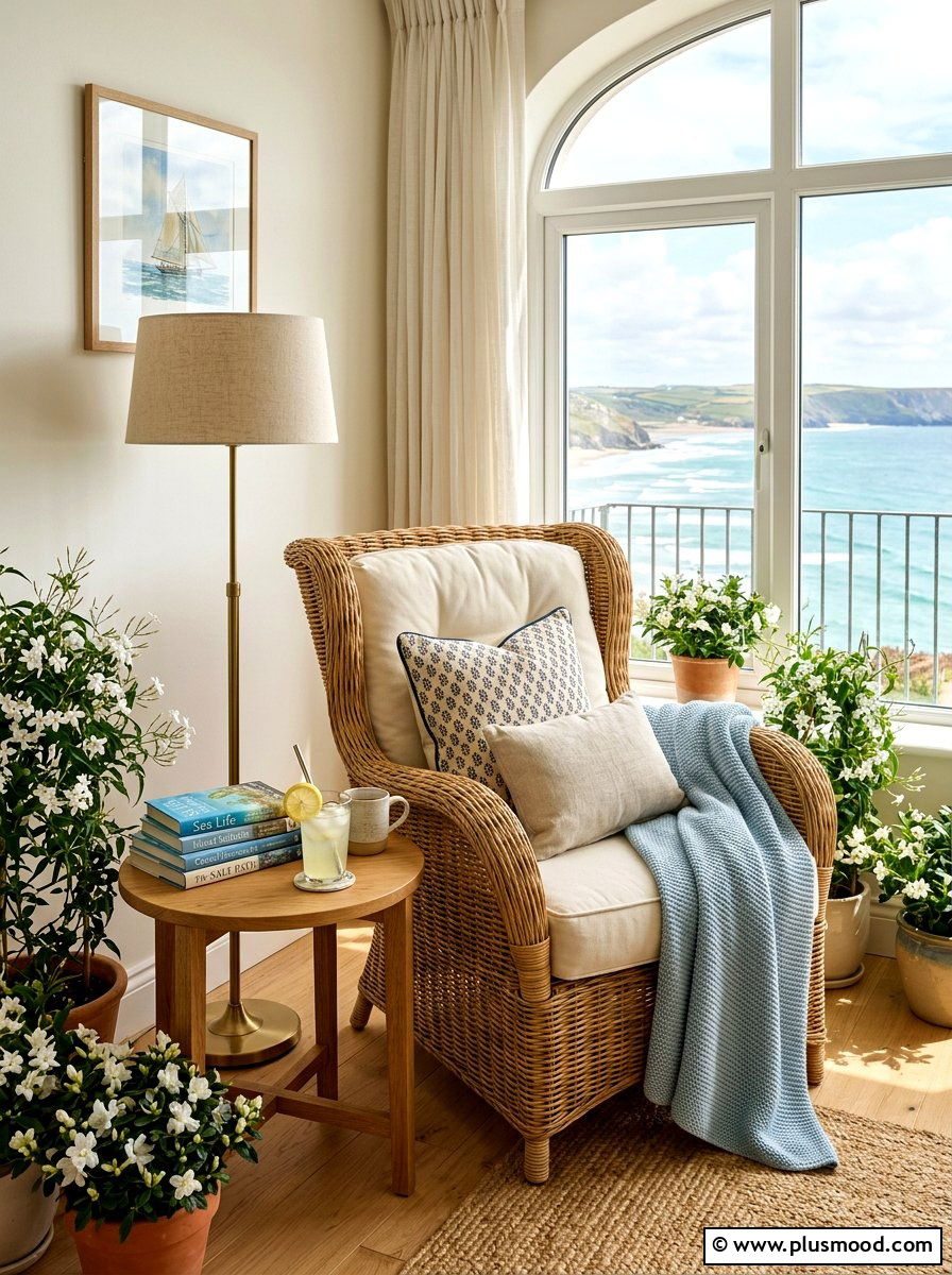 Coastal Reading Nook Setup - 25 summer coastal balcony ideas