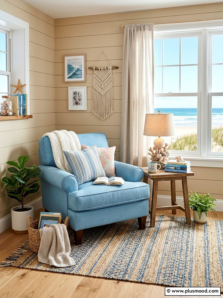 Coastal Reading Nook - 25 summer seashell decor ideas