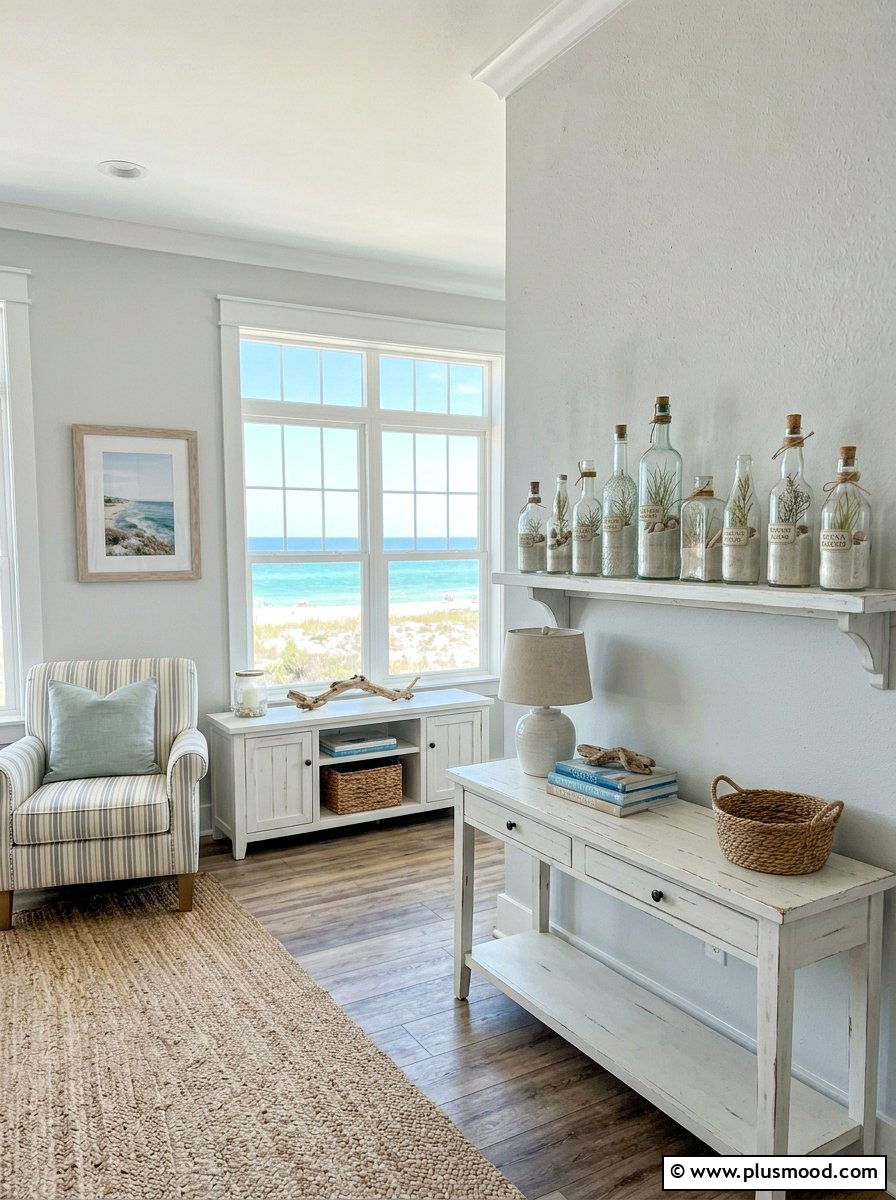 Coastal Sand Glass Bottles - 25 summer centerpieces for home ideas