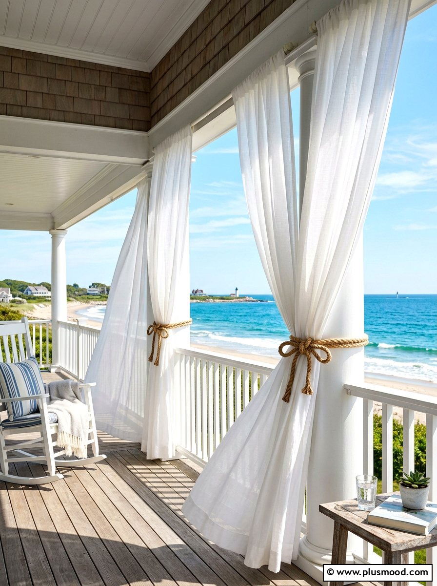 Coastal Sheer Porch Curtains - 25 summer coastal front porch ideas