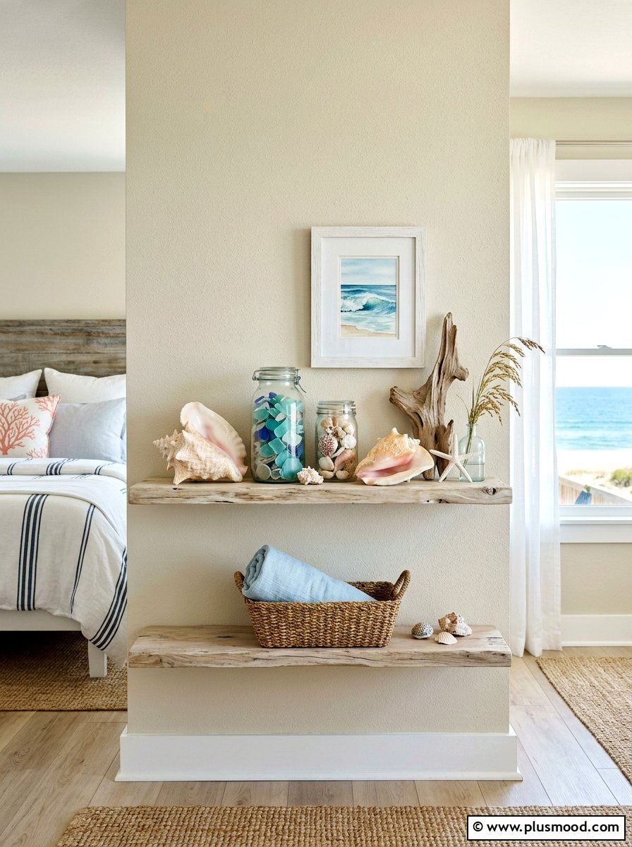 Coastal Shell Bedroom Shelf - 25 summer bedroom shelf decor ideas