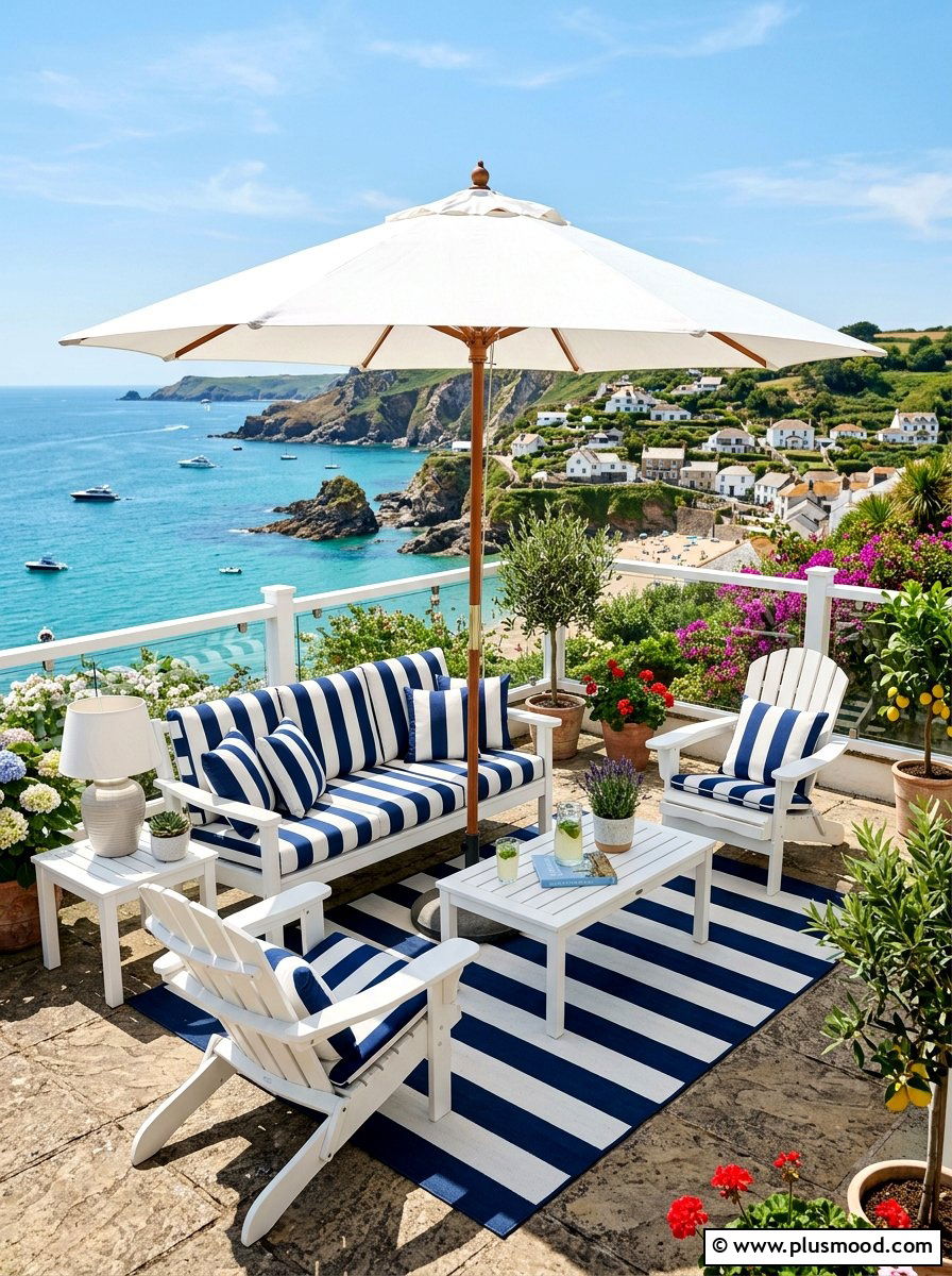 Coastal Stripe Terrace Design - 25 summer decorating ideas for small homes