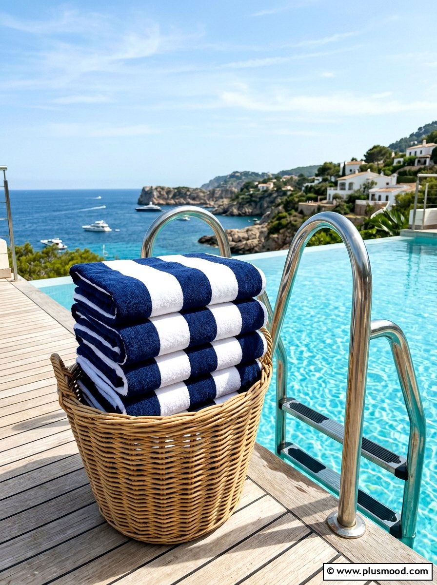 Coastal Striped Pool Towels - 25 late summer pool decor ideas