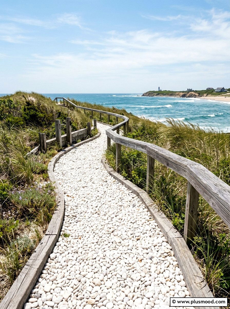 Coastal Style Path With White Stones - 25 pool landscaping ideas with stone pathway