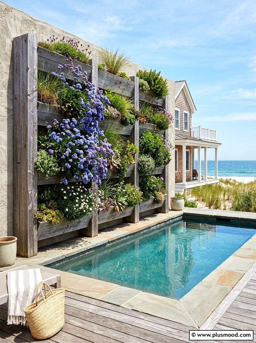 Coastal Style Vertical Garden Pool - 25 pool landscaping ideas with vertical garden