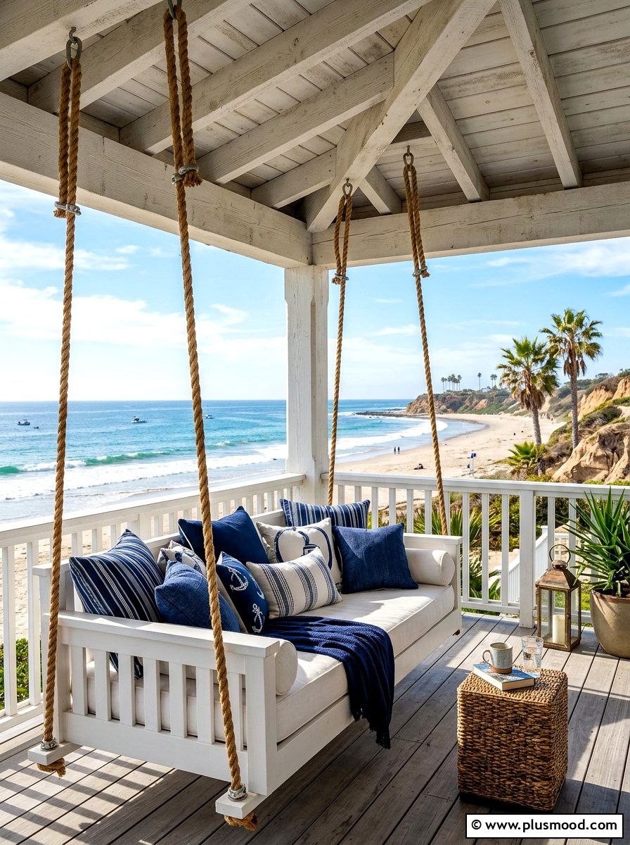 Coastal Swing Bed Porch - 25 summer coastal patio ideas