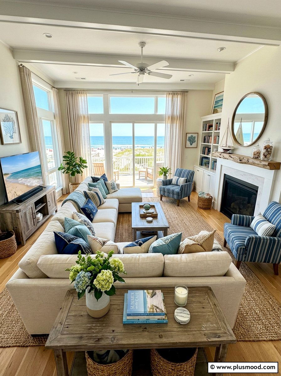 Coastal Throw Pillows - 25 summer coastal farmhouse living room ideas