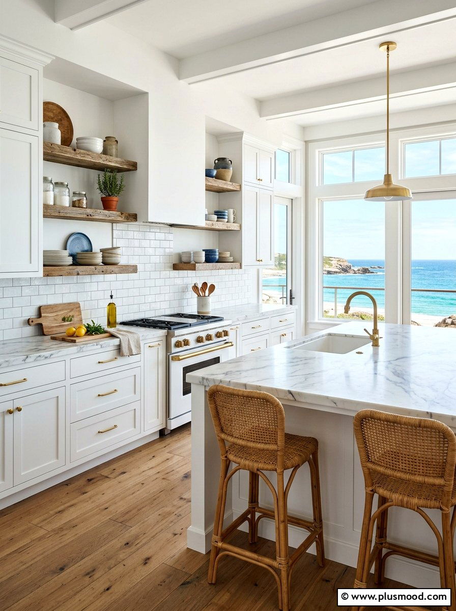 Coastal White Kitchen Cabinets - 25 summer beach house decorating ideas