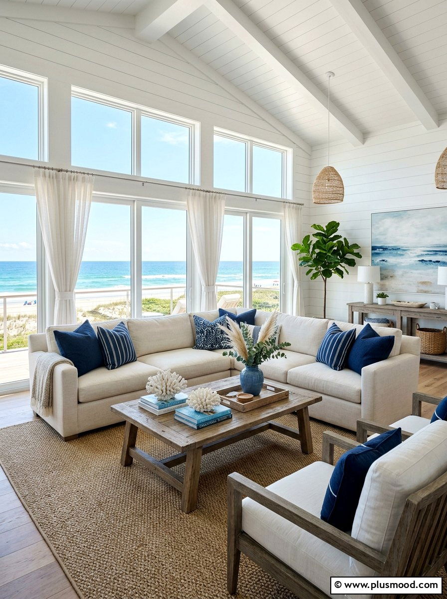 Coastal White Living Room - 25 summer decor ideas for white living room