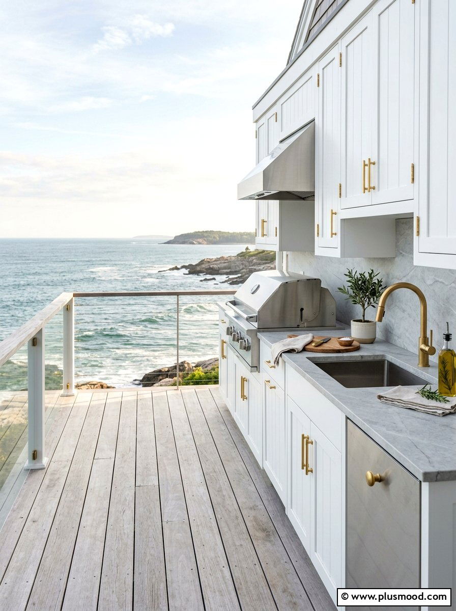 Coastal White Outdoor Kitchen - 25 summer backyard outdoor kitchen ideas