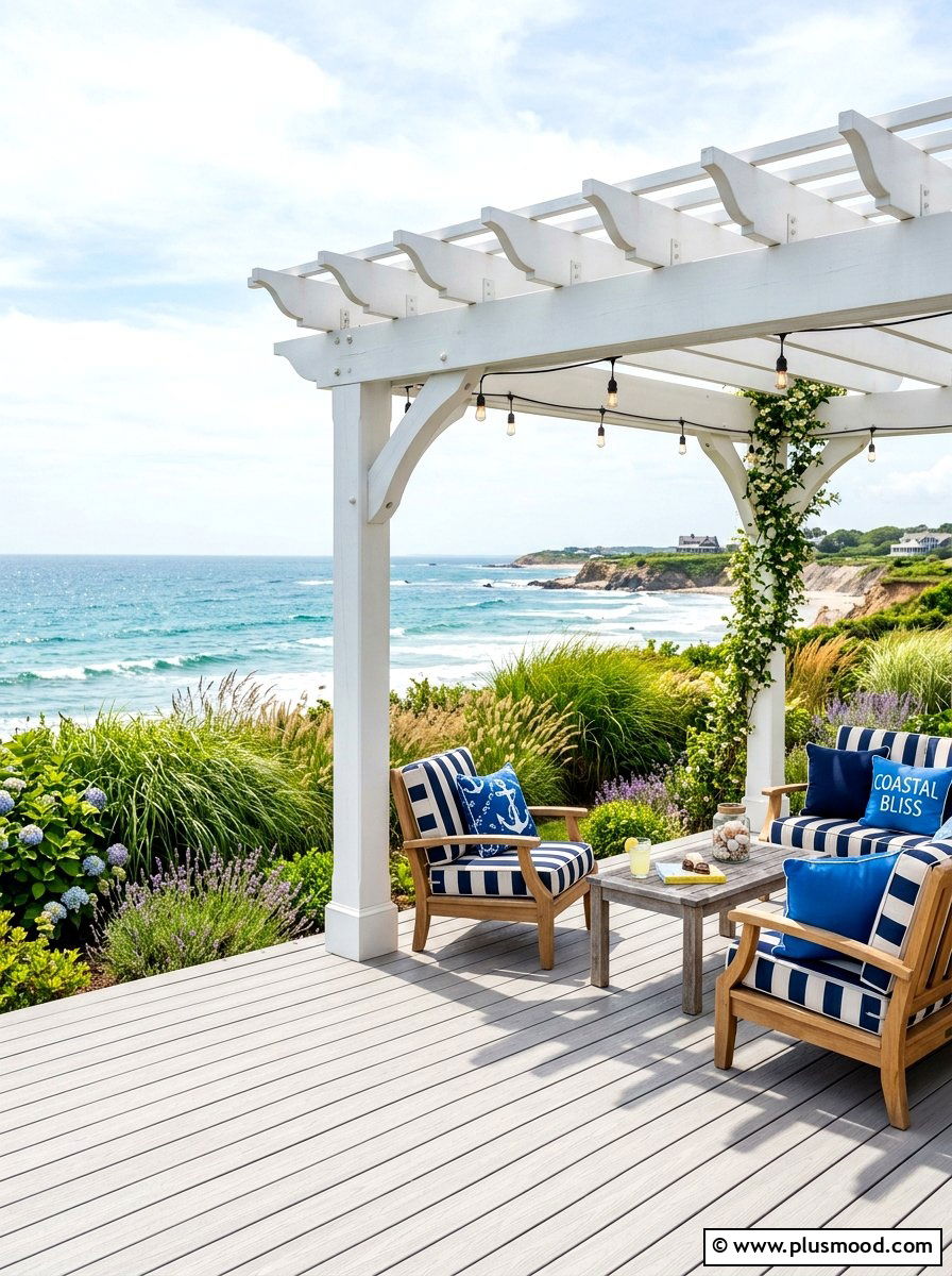 Coastal White Pergola - 25 summer backyard pergola ideas