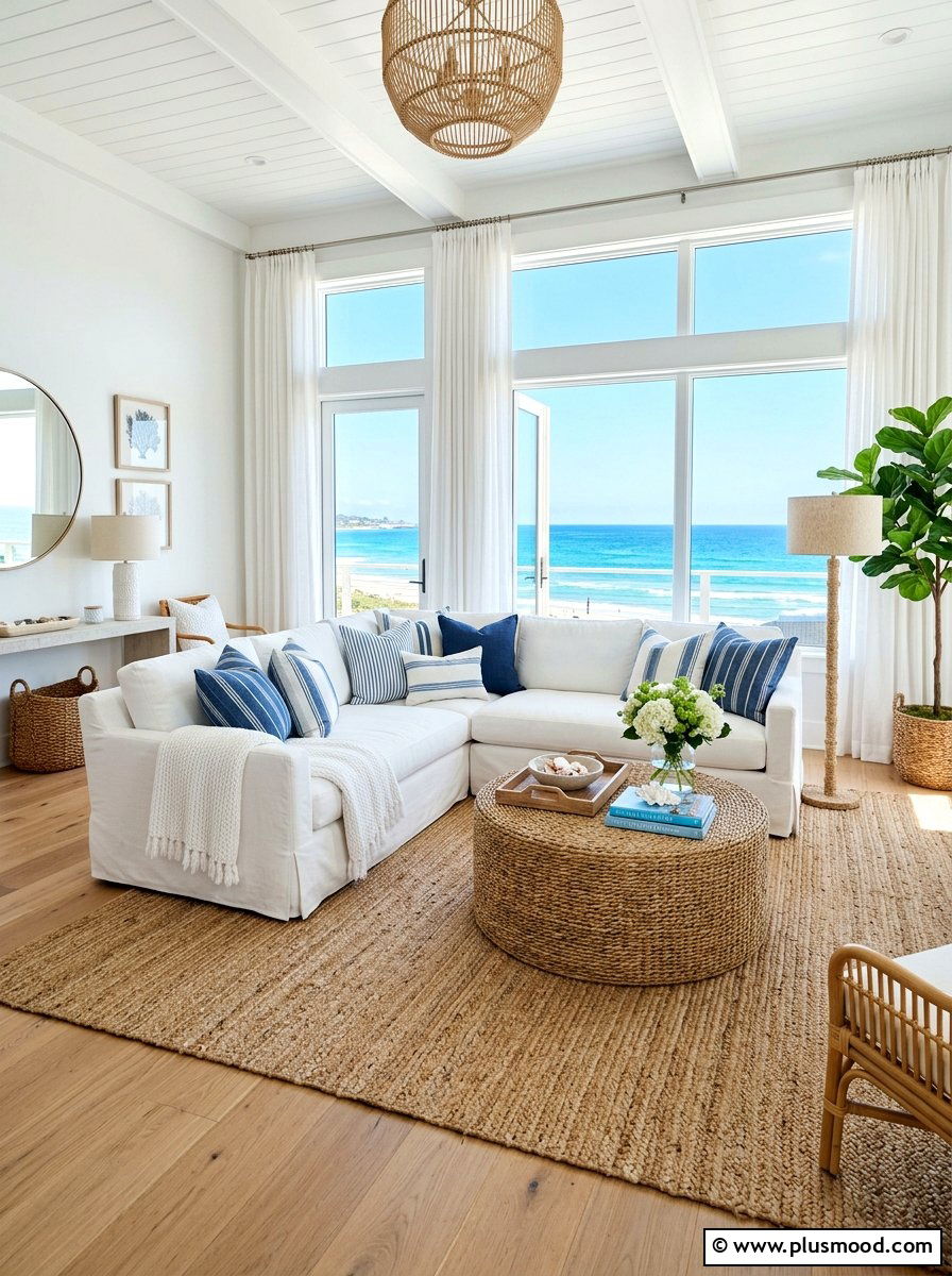 Coastal White Summer Living Room - 25 summer easy living room makeover ideas