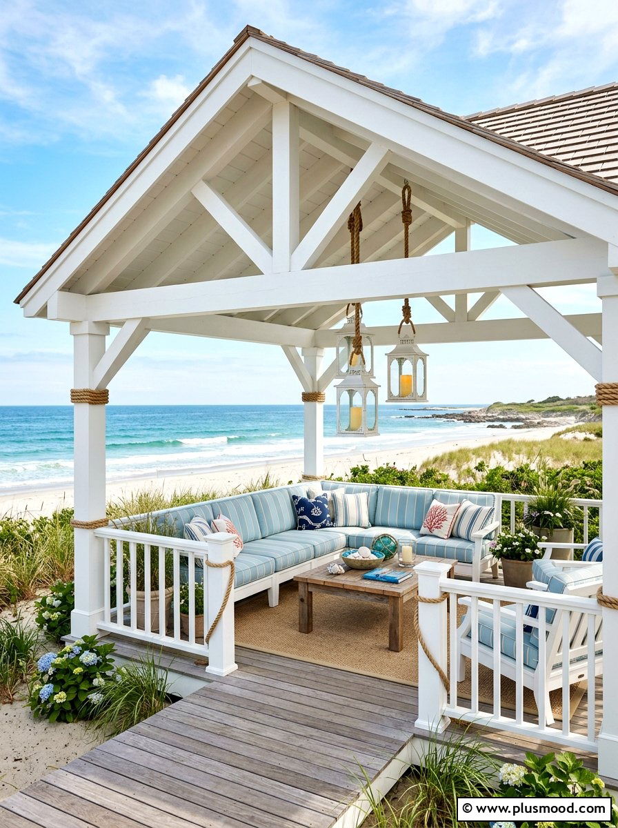 Coastal White Wood Pavilion - 25 summer covered patio ideas