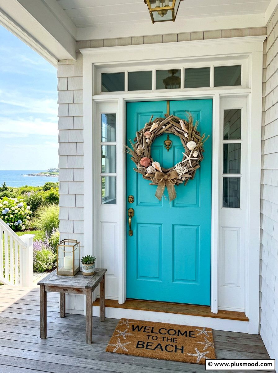 Coastal Wreath Front Door - 25 summer coastal front porch ideas