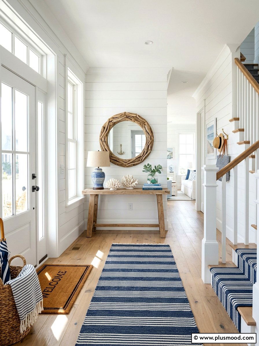 Coastal blue and white foyer - 25 summer entryway decor ideas