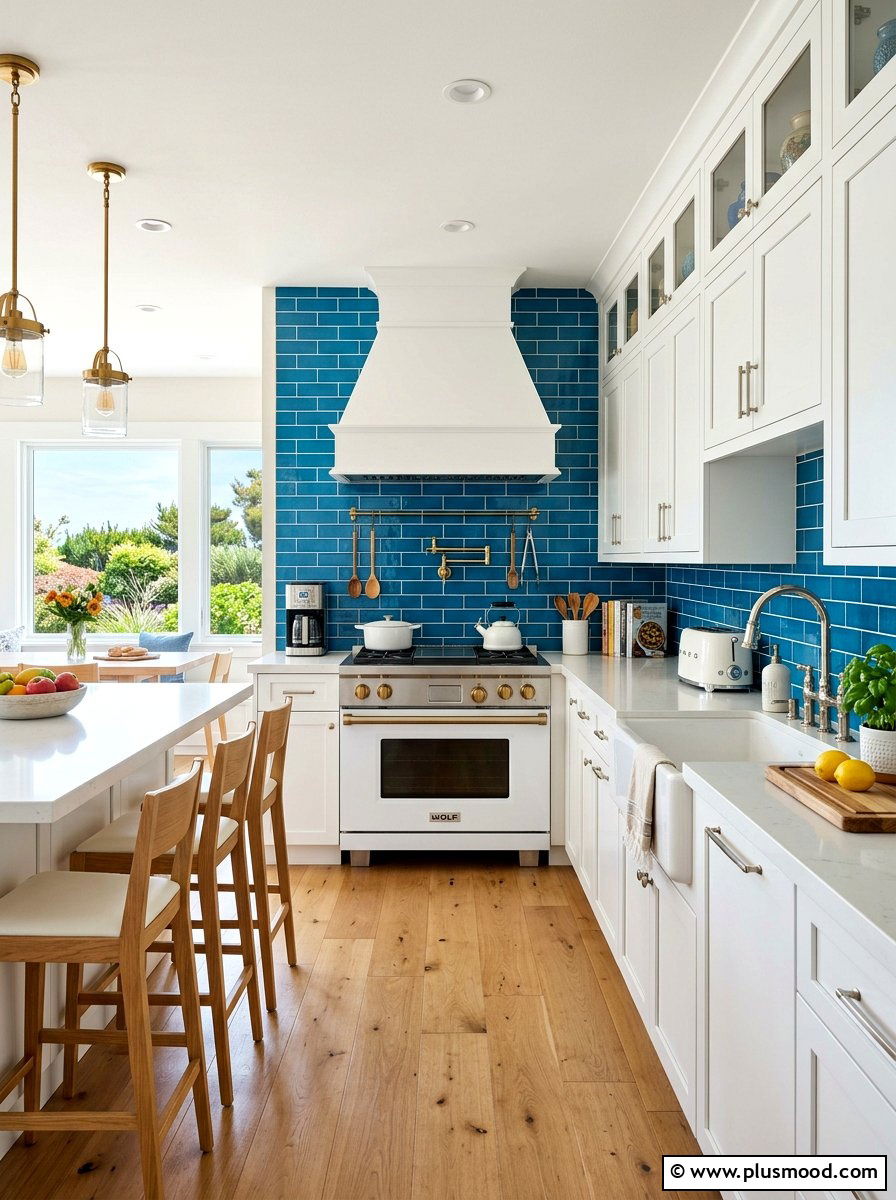 Coastal blue backsplash - 25 summer cottage kitchen ideas