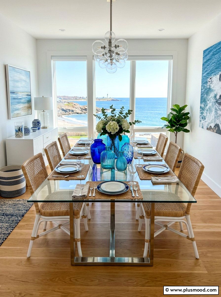Coastal blue glass dining - 25 summer modern summer decor ideas